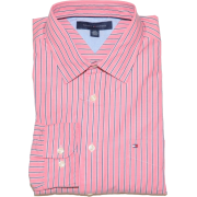 Tommy Hilfiger Men Striped Long Sleeve Logo Shirt Brink pink/black/white - Košulje - duge - $39.99  ~ 34.35€