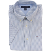 Tommy Hilfiger Men Striped Short Sleeve Logo Oxford Shirt White/Blue - Košulje - kratke - $49.99  ~ 317,57kn