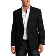 Tommy Hilfiger Men's 2 Button Side Vent Windowpane Trim Fit Sport Coat Grey - Jacket - coats - $192.36 