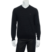 Tommy Hilfiger Men's Black Horizontal Striped V-Neck Sweater Black And Gray - Košulje - duge - $39.98  ~ 34.34€