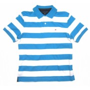 Tommy Hilfiger Men's Striped Polo Shirt in Turquoise Blue, White (SLIM FIT) - Košulje - kratke - $55.00  ~ 349,39kn