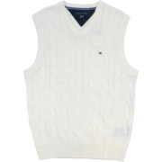 Tommy Hilfiger Mens Cable Knit Logo Sweater Vest Cream - Vests - $54.99 