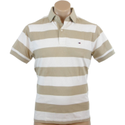 Tommy Hilfiger Mens Classic Fit Short Sleeve Striped Logo Polo Shirt Beige/White - Košulje - kratke - $49.99  ~ 317,57kn