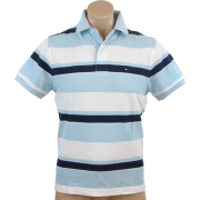 Tommy Hilfiger Mens Classic Fit Short Sleeve Striped Logo Polo Shirt Light Blue/White/Navy - Košulje - kratke - $49.99  ~ 317,57kn