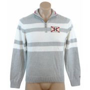 Tommy Hilfiger Mens Full Zip Argyle Cardigan Logo Sweater Gray/White - Pullovers - $59.99 