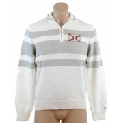 Tommy Hilfiger Mens Full Zip Argyle Cardigan Logo Sweater White/Gray - Pullovers - $59.99 