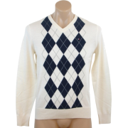 Tommy Hilfiger Mens Long Sleeve Argyle V-Neck Pullover Sweater Off-White/Navy - Swetry - $49.99  ~ 42.94€