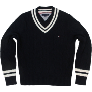 Tommy Hilfiger Mens Long Sleeve Cable Knit V-Neck Pullover Sweater Navy/White - Пуловер - $89.99  ~ 77.29€