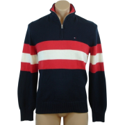 Tommy Hilfiger Mens Long Sleeve Striped 1/4 Zip Pullover Sweater Navy/Red/White - Maglioni - $64.99  ~ 55.82€