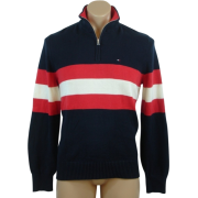 Tommy Hilfiger Mens Long Sleeve Striped 1/4 Zip Pullover Sweater Navy/Red/White - Swetry - $64.99  ~ 55.82€