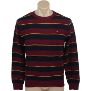 Tommy Hilfiger Mens Long Sleeve Striped Crewneck Pullover Sweater Burgundy/Navy - Пуловер - $49.99  ~ 42.94€