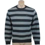 Tommy Hilfiger Mens Long Sleeve Striped Crewneck Pullover Sweater Dark Gray/Light Gray - Maglioni - $49.99  ~ 42.94€