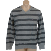 Tommy Hilfiger Mens Long Sleeve Striped V-Neck Pullover Sweater Gray/Dark Gray - Jerseys - $49.99  ~ 42.94€