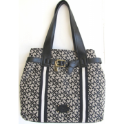 Tommy Hilfiger Pelham Shopper Large Tote Handbag, Black / Ivory Stripe - Hand bag - $119.00 