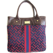 Tommy Hilfiger Small Tommy Tote Handbag, Burgandy, Navy / Large Logo / Brown Trims - Hand bag - $75.00 