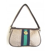 Tommy Hilfiger Small Top Zip Hobo Handbag, Beige Alpaca / Navy & Green Stripe - Hand bag - $59.98 