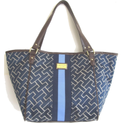 Tommy Hilfiger TH Logo Medium Shopper Tote Handbag, Navy Blue with Blue Stripe - Hand bag - $79.98 