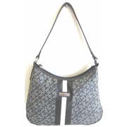 Tommy Hilfiger TH coated Small Hobo Handbag Purse, Black, Gray / Ivory Stripe - Hand bag - $69.98 