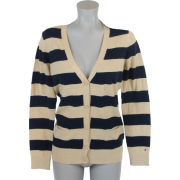 Tommy Hilfiger Women Logo Striped Cardigan Sweater Beige/Black - Cardigan - $44.99 
