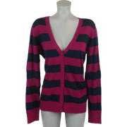 Tommy Hilfiger Women Logo Striped Cardigan Sweater Burgundy/Black - Cardigan - $44.99 