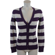 Tommy Hilfiger Women Logo Striped Cardigan Sweater Purple/Gray - Cardigan - $44.99 