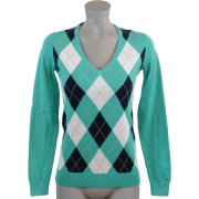 Tommy Hilfiger Women Logo V-Neck Argyle Pullover Sweater Light Green/Navy/White - Pullover - $44.99  ~ 38.64€