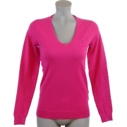 Tommy Hilfiger Women Logo V-Neck Pullover Sweater Bright Pink - Maglioni - $44.99  ~ 38.64€