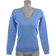 Tommy Hilfiger Women Logo V-Neck Pullover Sweater Cornflower Blue - Maglioni - $44.99  ~ 38.64€