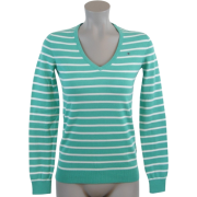 Tommy Hilfiger Women Logo V-Neck Striped Pullover Sweater Green/white - Пуловер - $44.99  ~ 38.64€