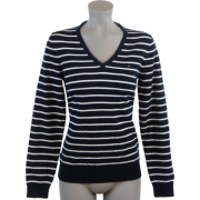 Tommy Hilfiger Women Logo V-Neck Striped Pullover Sweater Navy/White - Pullover - $44.99  ~ 38.64€