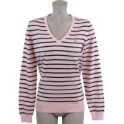 Tommy Hilfiger Women Logo V-Neck Striped Pullover Sweater Pink/Black - Pullover - $44.99  ~ 38.64€