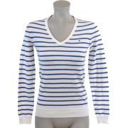 Tommy Hilfiger Women Logo V-Neck Striped Pullover Sweater White/Blue - Pullover - $44.99  ~ 38.64€