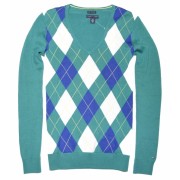 Tommy Hilfiger Women Logo V-Neck Sweater Pullover Green/White/Blue - Swetry - $39.98  ~ 34.34€