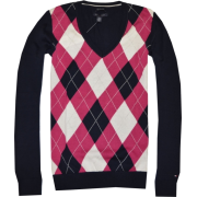 Tommy Hilfiger Women Logo V-Neck Sweater Pullover Navy/strong pink/white - Jerseys - $39.98  ~ 34.34€