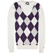 Tommy Hilfiger Women Logo V-Neck Sweater Pullover White/strong purple/grey - Maglioni - $39.98  ~ 34.34€