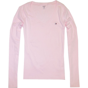 Tommy Hilfiger Women Long Sleeve Logo V-Neck T-Shirt Light Pink - Košulje - duge - $26.99  ~ 23.18€