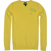 Tommy Hilfiger Women V-neck Logo Pima Cotton Sweater Pullover Daffodil Yellow - Jerseys - $39.99  ~ 34.35€