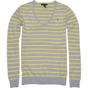 Tommy Hilfiger Women V-neck Striped Logo Sweater Pullover Grey/Yellow - Maglioni - $32.99  ~ 28.33€