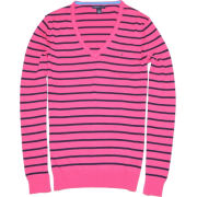 Tommy Hilfiger Women V-neck Striped Logo Sweater Pullover Strong pink/navy - Пуловер - $32.99  ~ 28.33€