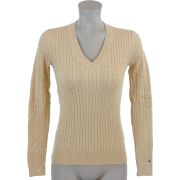 Tommy Hilfiger Womens Cable Knit Cotton Logo Sweater Beige - Pullovers - $44.49 
