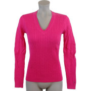 Tommy Hilfiger Womens Cable Knit Cotton Logo Sweater Bright Pink - Swetry - $44.49  ~ 38.21€