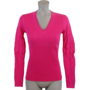 Tommy Hilfiger Womens Cable Knit Cotton Logo Sweater Bright Pink - Pullovers - $44.49 