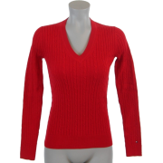 Tommy Hilfiger Womens Cable Knit Cotton Logo Sweater Red - Pullovers - $44.49 