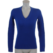 Tommy Hilfiger Womens Cable Knit Cotton Logo Sweater Royal Blue - Pullovers - $44.49 