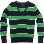 Tommy Hilfiger Womens V-neck Sweater in Navy Blue and Green stripes (Ladies) - Pullovers - $57.99 
