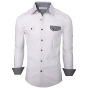 Tom's Ware Mens Trendy Slim Fit Inner Plaid Longsleeve Button Down Shirt - Srajce - dolge - $21.99  ~ 18.89€