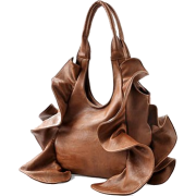 Tremendous Flirty Fun Ruffle Double Handle Oversized Hobo Satchel Purse Handbag Shopper Tote Bag Brown - Hand bag - $25.99 