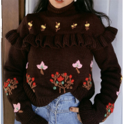 Trendy embroidered overlay turtleneck sweater - Pullovers - $35.99 