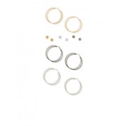 Tri Color Stud and Hoop Earrings Set - Earrings - $5.99 