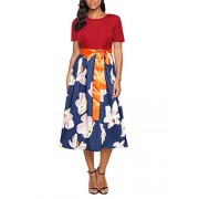 TrinhGuo Womens Floral Print Above Kness Short Sleeve Tie Waist Maxi Dress - Dresses - $40.00 